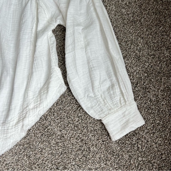 We The Free Ivory 1/2 Button Up Oversized Peasant Long Sleeve Blouse, Size Med - Picture 2 of 10